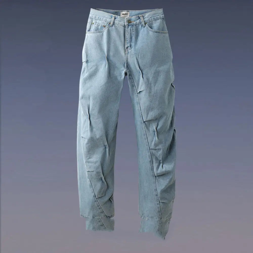 Vintage Vintage Washed Irregular Pleated Jeans - Bag