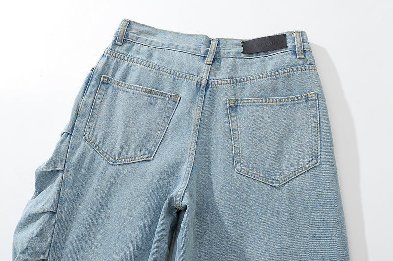 Vintage Vintage Washed Irregular Pleated Jeans - Bag