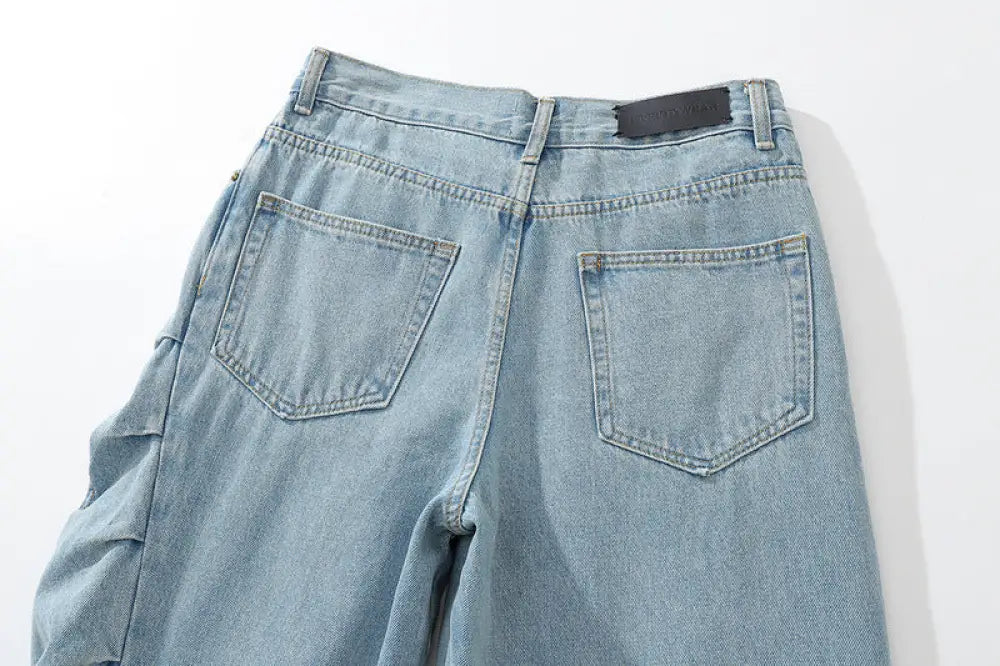 Vintage Vintage Washed Irregular Pleated Jeans - Bag
