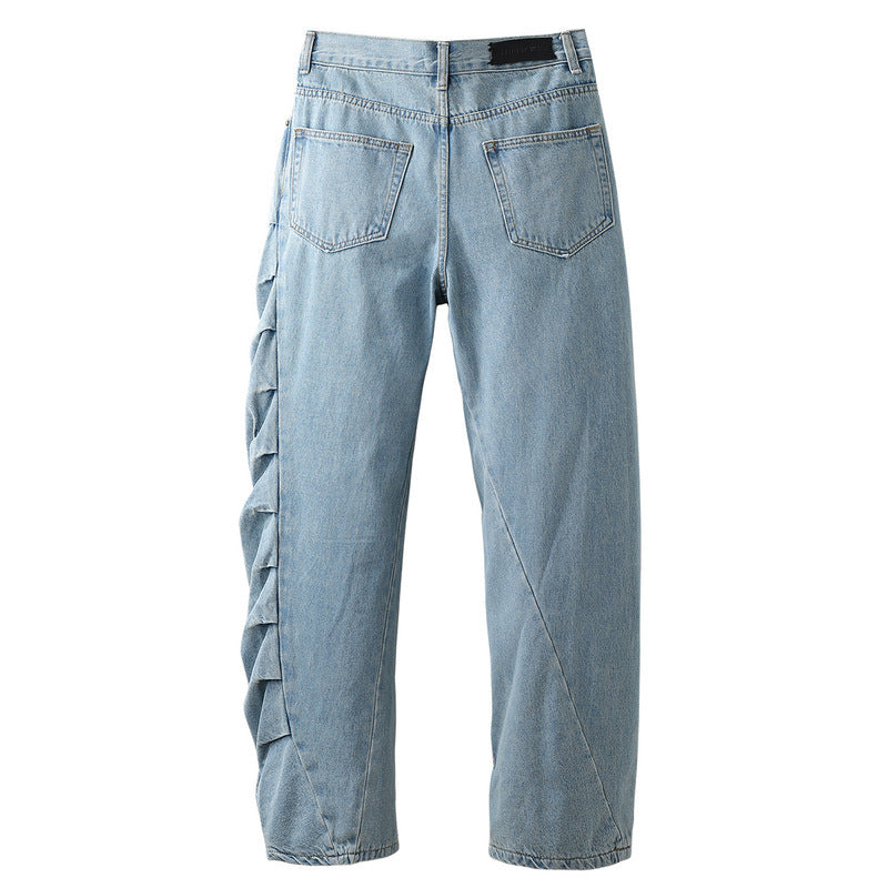 Vintage Vintage Washed Irregular Pleated Jeans - Light Blue / 2XL - Bag