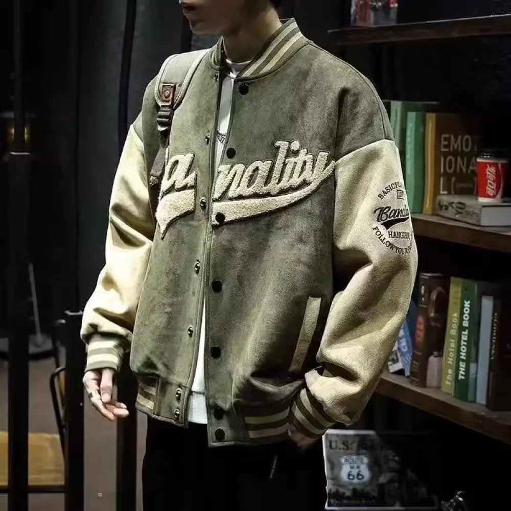 Men’s Windproof Baseball Jacket – Streetwear with Edge | same ANTHEM - Green / M