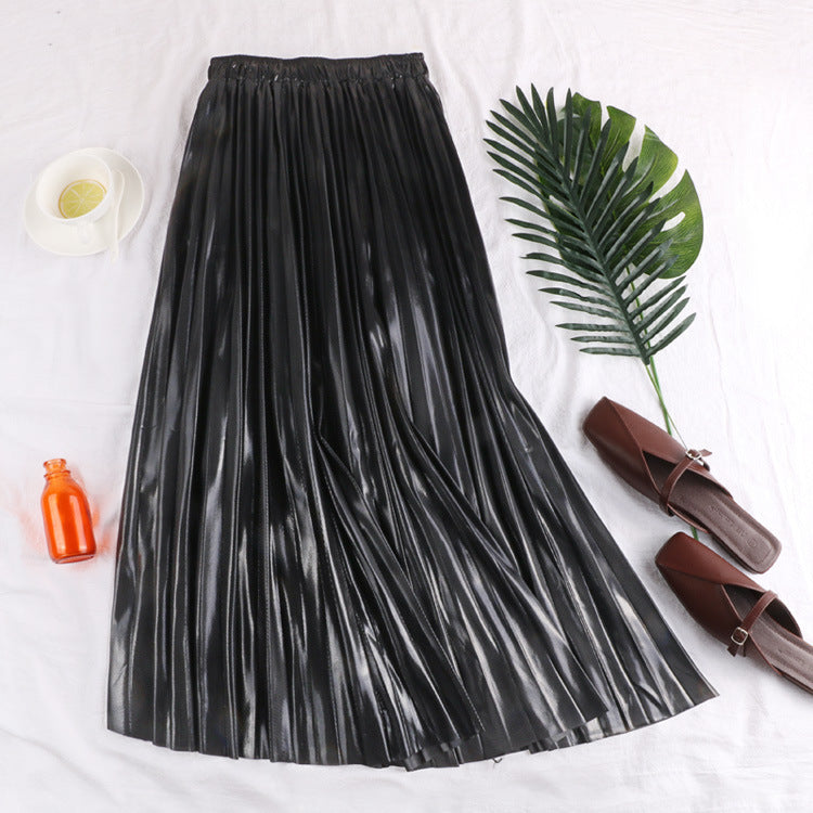 Metallic Reflective Pleated Skirt | same ANTHEM. Soulmate Streetwear for Friends & Besties - Black / OneSize