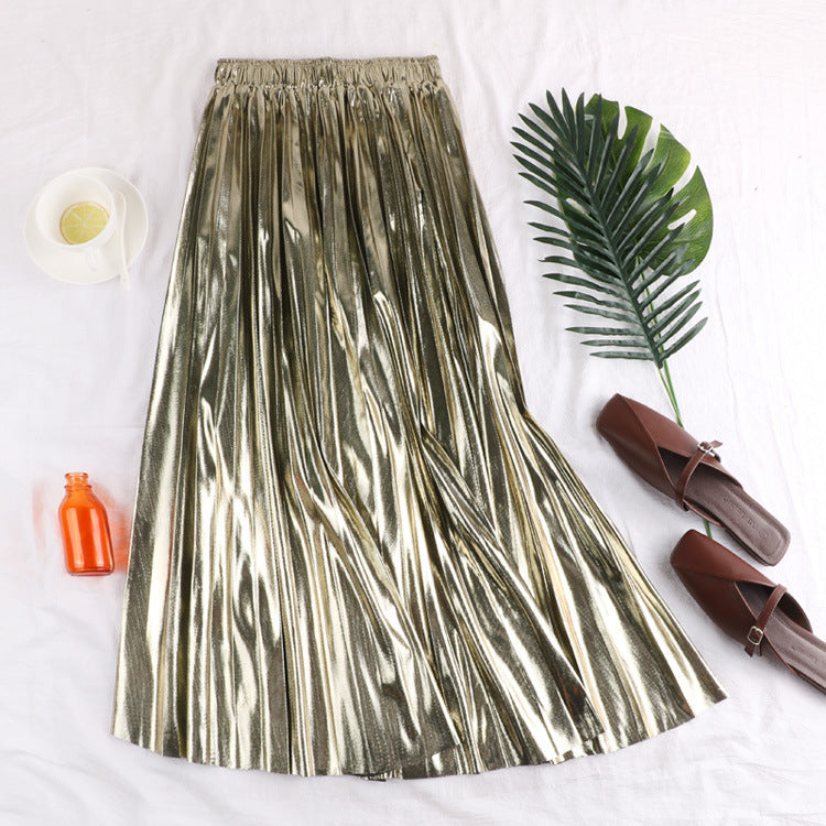 Metallic Reflective Pleated Skirt | same ANTHEM. Soulmate Streetwear for Friends & Besties - Light Gold / OneSize
