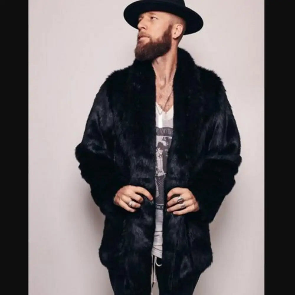 Mink-like Fur Overcoat for Men | same ANTHEM. Soulmate Streetwear - Black / L