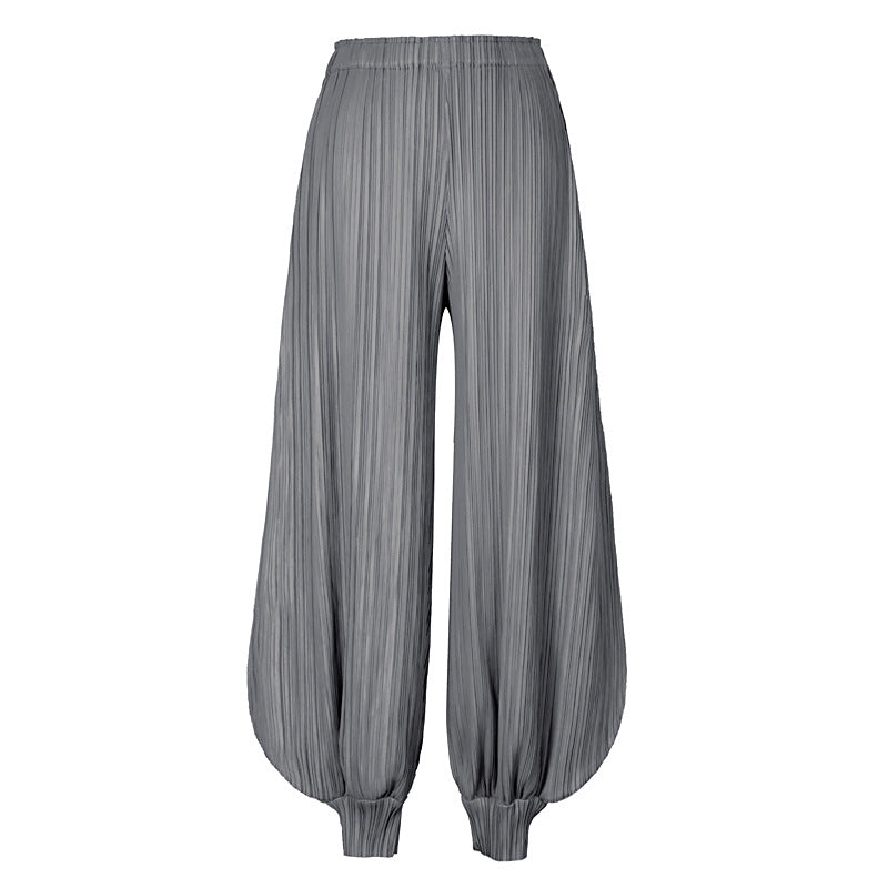 Miyake Wide Leg Bloomers for Women | Japanese Style Jasmine Pants | same ANTHEM. - Grey / one size