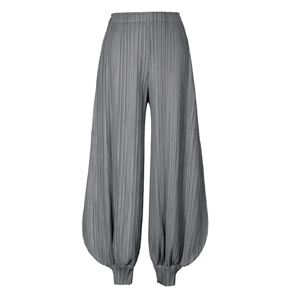 Miyake Wide Leg Bloomers for Women | Japanese Style Jasmine Pants | same ANTHEM. - Grey / one size