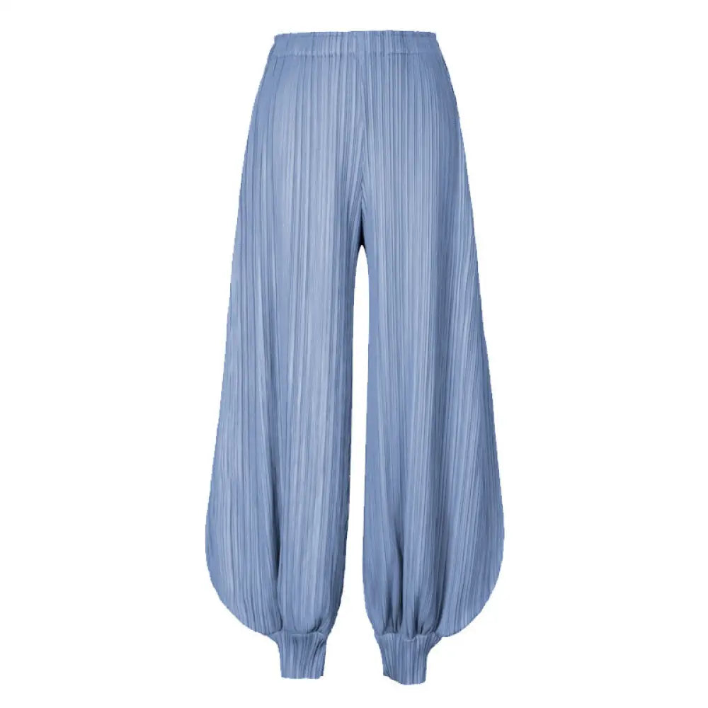 Miyake Wide Leg Bloomers for Women | Japanese Style Jasmine Pants | same ANTHEM. - Haze Blue / one size