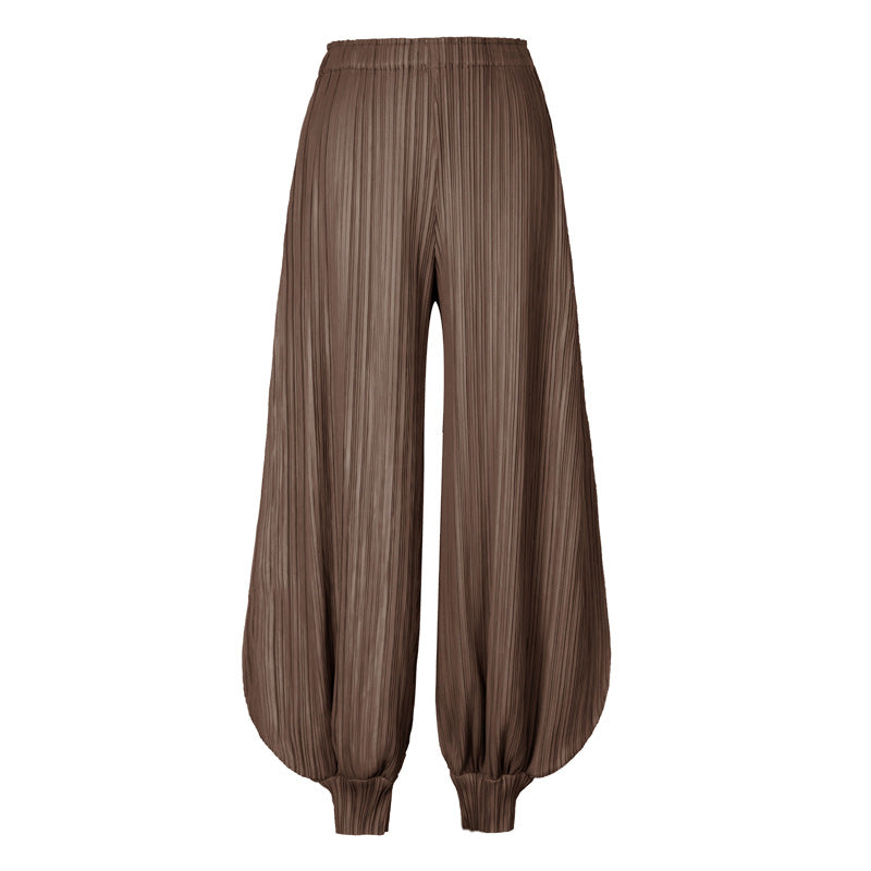 Miyake Wide Leg Bloomers for Women | Japanese Style Jasmine Pants | same ANTHEM. - Brown / one size