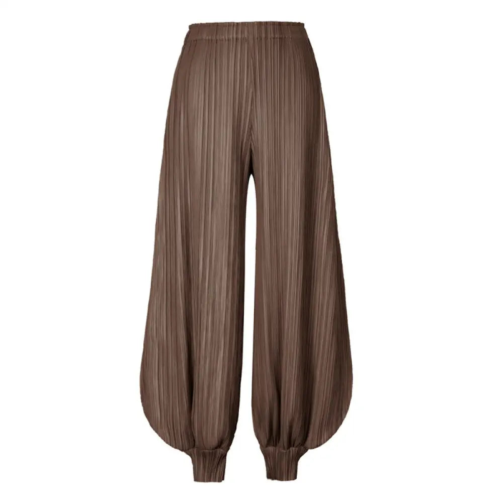 Miyake Wide Leg Bloomers for Women | Japanese Style Jasmine Pants | same ANTHEM. - Brown / one size