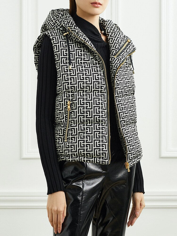 Monogram Puffy Hooded Vest for Women | Soulmate Streetwear by same ANTHEM.