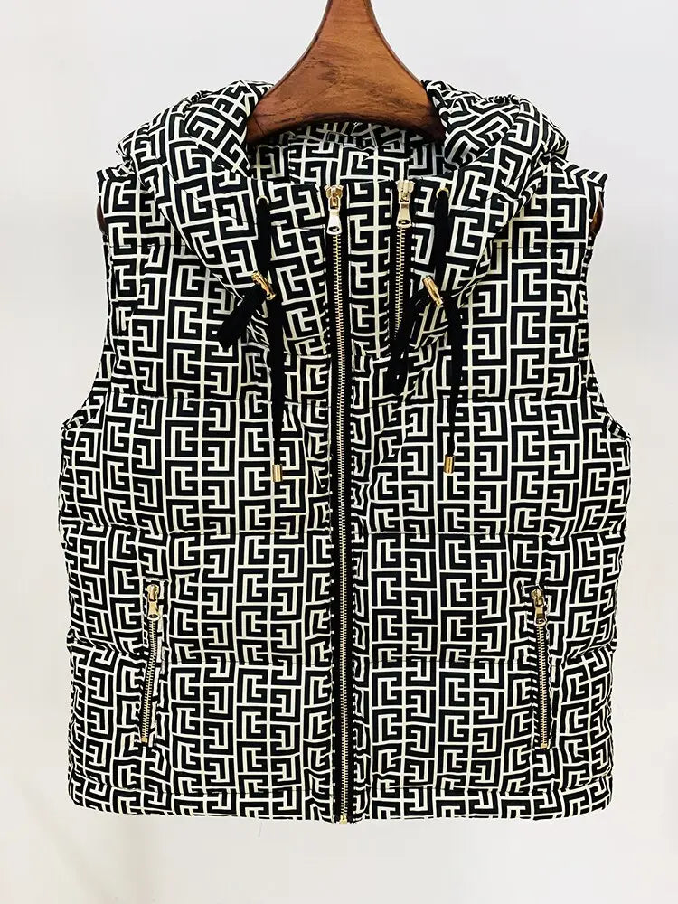 Monogram Puffy Hooded Vest for Women | Soulmate Streetwear by same ANTHEM.