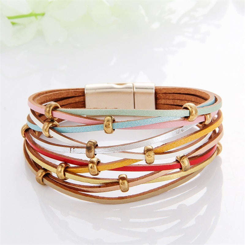 Multi-Color Leather Charm Bracelet – same ANTHEM. Soulmate Wear for Him & Her - Style 27