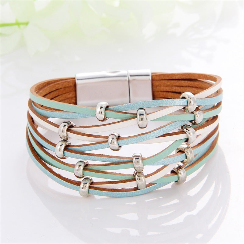 Multi-Color Leather Charm Bracelet – same ANTHEM. Soulmate Wear for Him & Her - Model 14