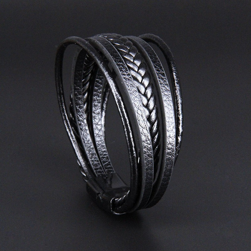 Multi Layer Handmade Woven Bracelet for Men Soulmate Wear & Vintage Style | Same ANTHEM. - Black leather and black