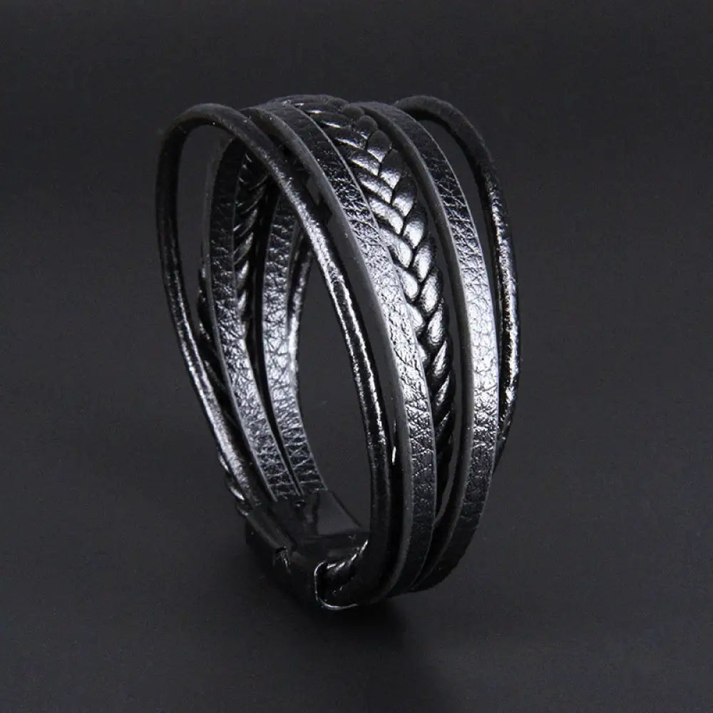Multi Layer Handmade Woven Bracelet for Men Soulmate Wear & Vintage Style | Same ANTHEM. - Black leather and black