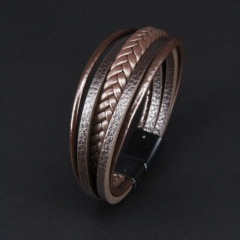 Multi Layer Handmade Woven Bracelet for Men Soulmate Wear & Vintage Style | Same ANTHEM. - Brown leather black buckle