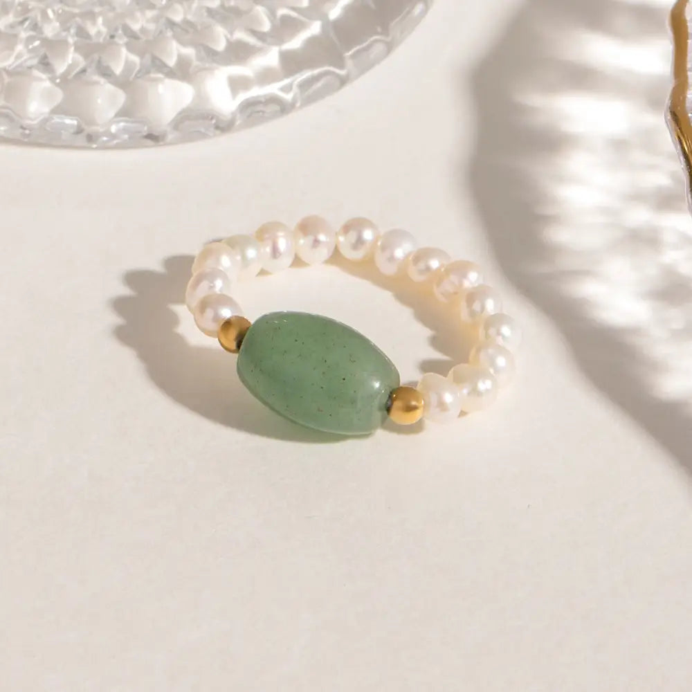 Natural Stone & Pearl Ring | Minimalist Boho Jewelry | Same Anthem - JDR24110237