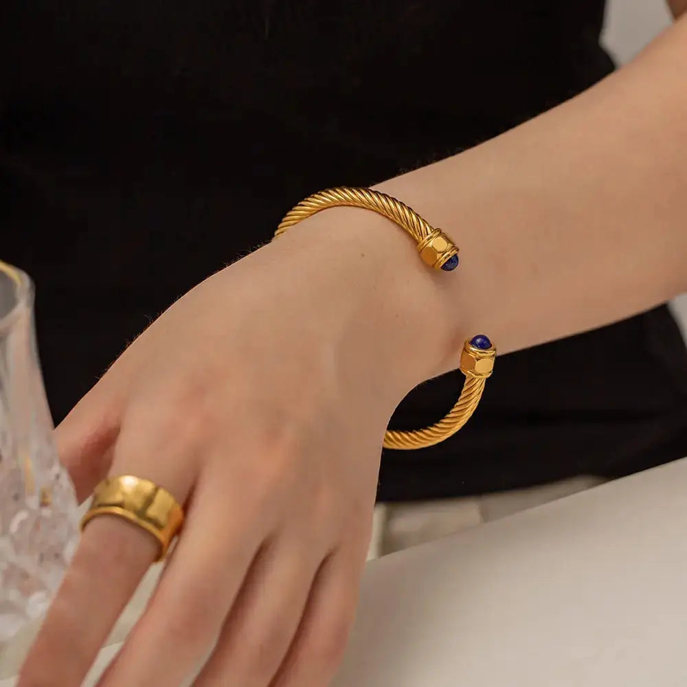Natural Stone Twisted Thread Bracelet – 18K Gold Streetwear Jewelry | same ANTHEM.