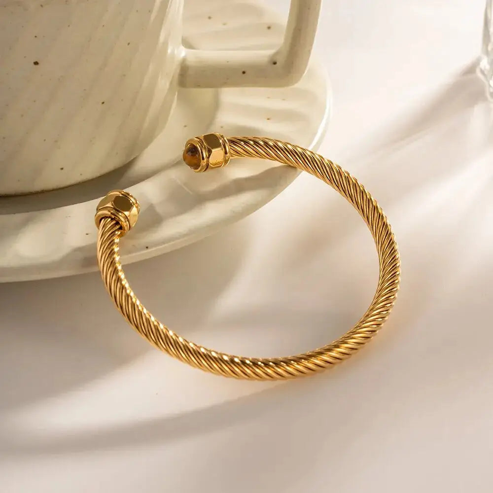 Natural Stone Twisted Thread Bracelet – 18K Gold Streetwear Jewelry | same ANTHEM.