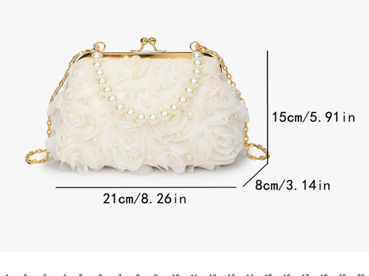 Net Lace Pleated Clutch Bag | same ANTHEM. Korean Sweet Style Pearl Crossbody - White