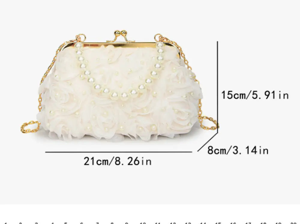 Net Lace Pleated Clutch Bag | same ANTHEM. Korean Sweet Style Pearl Crossbody - White