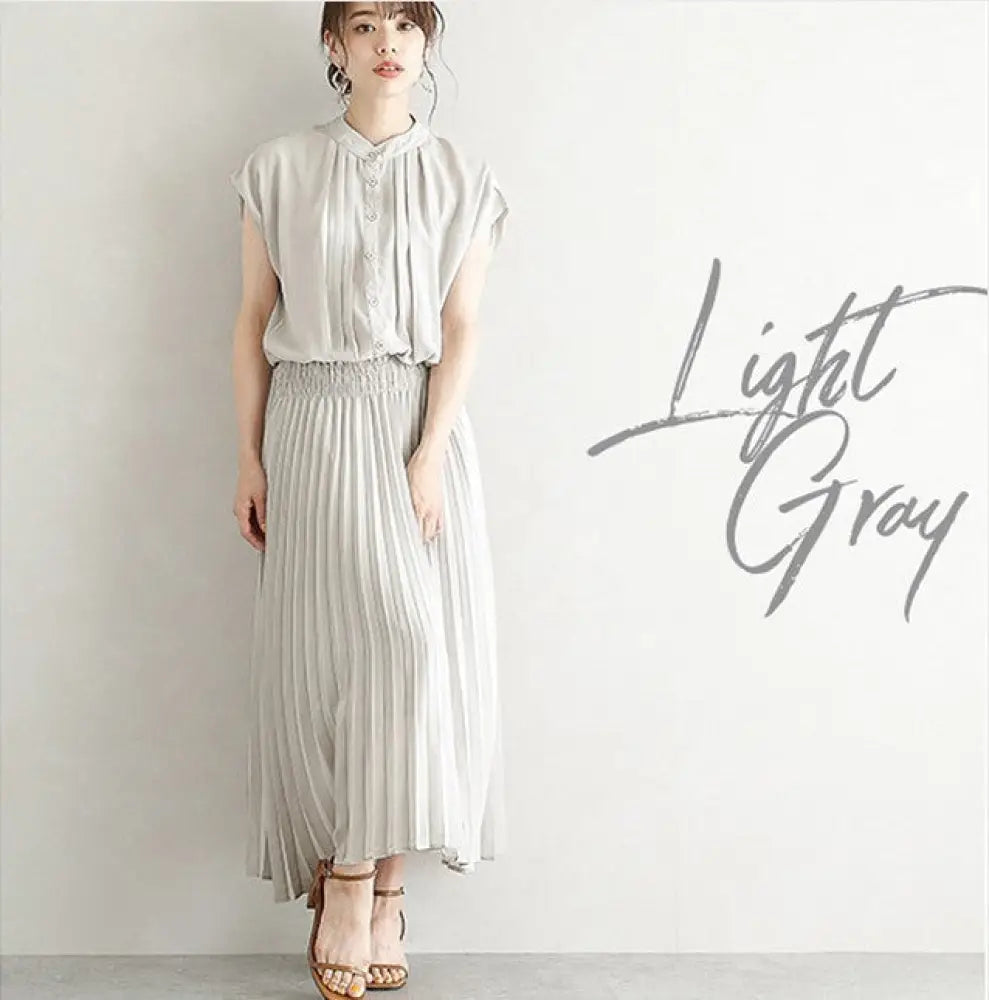 New Elegant Japanese Style Chiffon Dress | Romantic Short-Sleeved Dress for Women | Same Anthem - Light Gray / 2XL