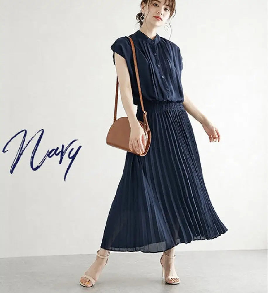 New Elegant Japanese Style Chiffon Dress | Romantic Short-Sleeved Dress for Women | Same Anthem - Dark Blue / 2XL