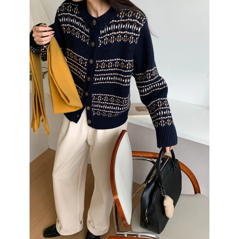 O-Neck Knit Cardigan – Soulmate Streetwear for Women | same ANTHEM - Navy blue / one size