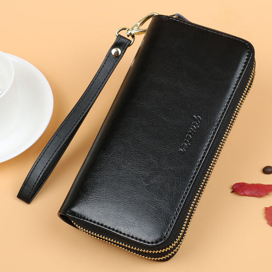 Oil Wax Leather Wallet Women Large Capacity | same ANTHEM - Black