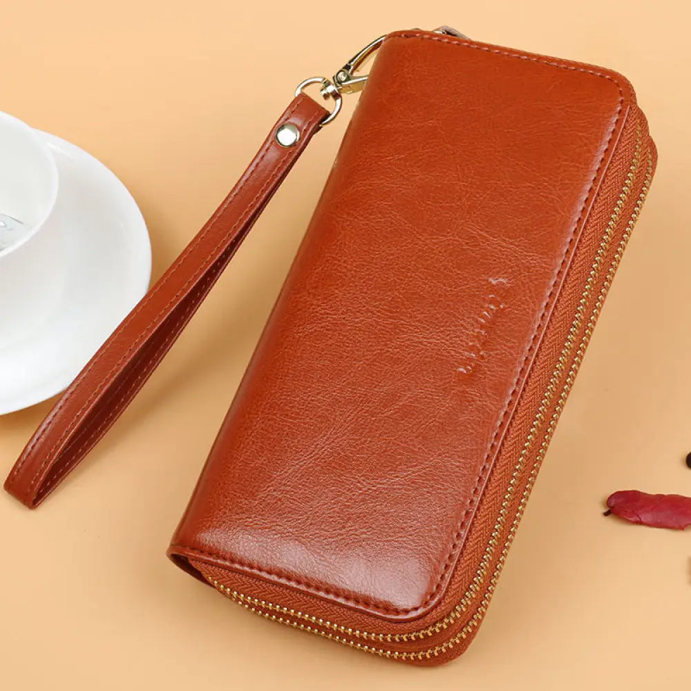 Oil Wax Leather Wallet Women Large Capacity | same ANTHEM - Brown