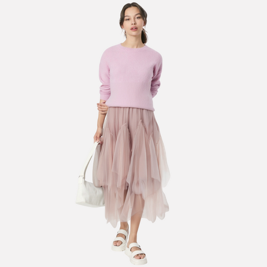 Old Pink Multi-Layered Meche Skirt – Dreamy Princess Style| same ANTHEM