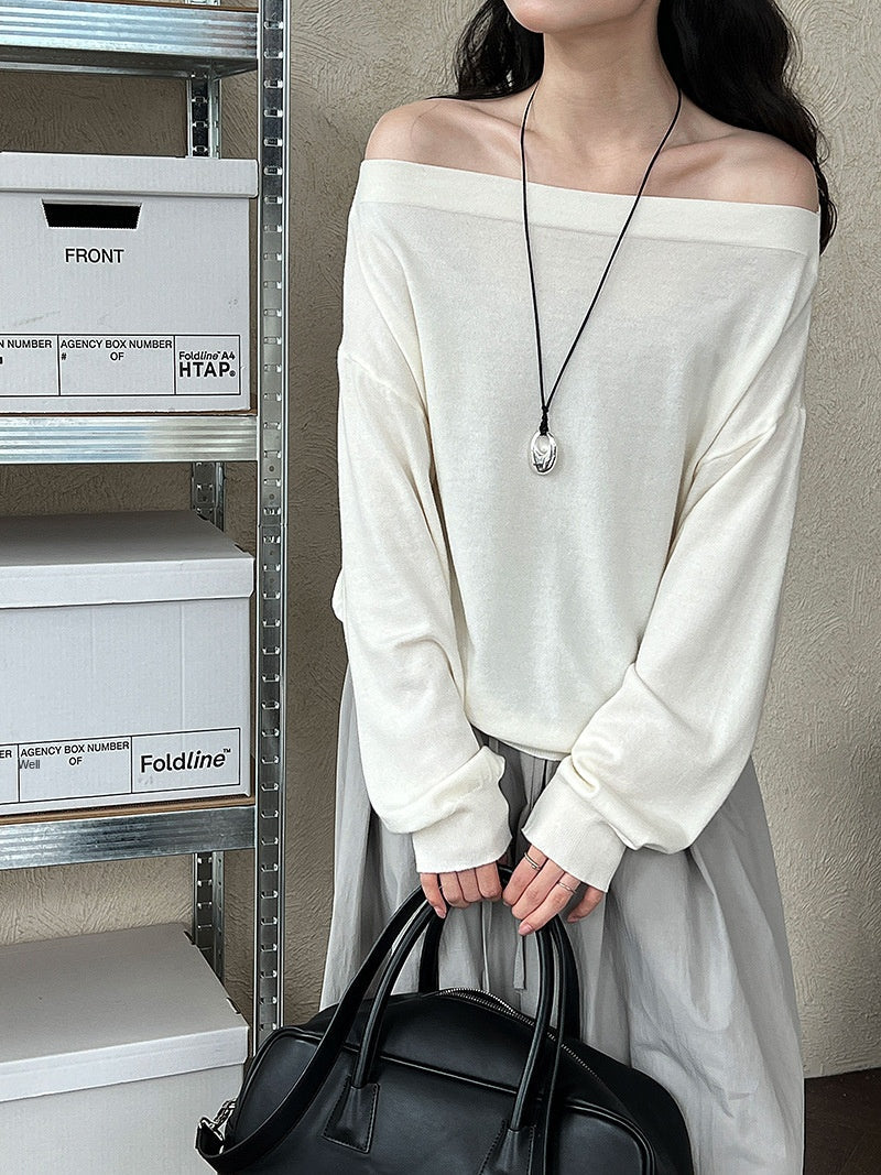 One-Shoulder Wool Knit Top | Soft Cozy Sweater for Women | same ANTHEM. - Off-white / One Size Fits All