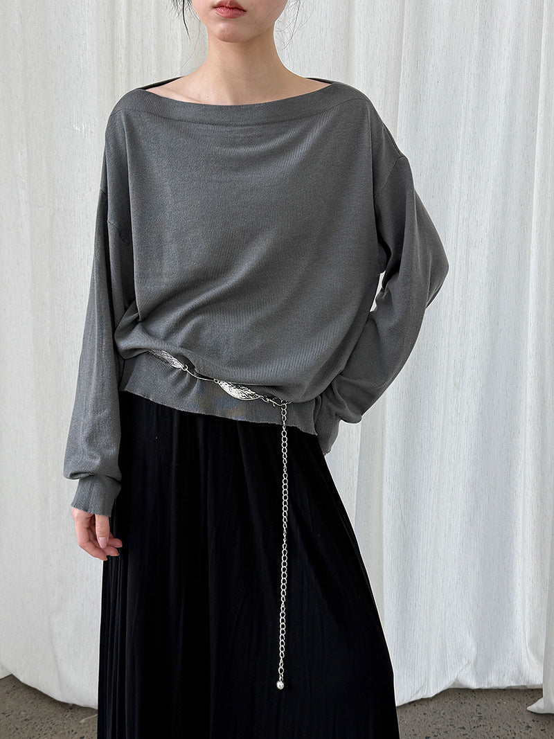 One-Shoulder Wool Knit Top | Soft Cozy Sweater for Women | same ANTHEM. - Ash Gray / One Size Fits All