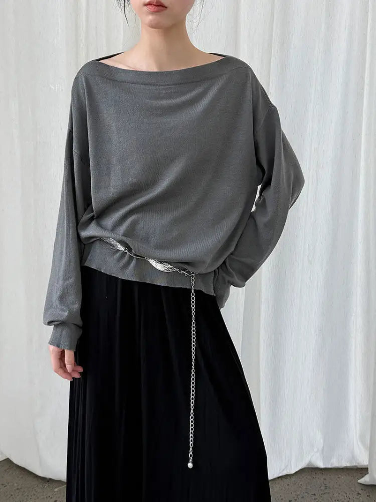 One-Shoulder Wool Knit Top | Soft Cozy Sweater for Women | same ANTHEM. - Ash Gray / One Size Fits All
