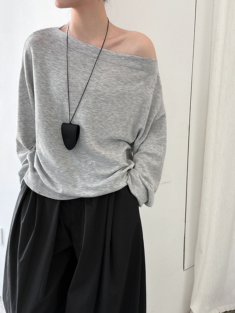 One-Shoulder Wool Knit Top | Soft Cozy Sweater for Women | same ANTHEM. - Light Gray / One Size Fits All