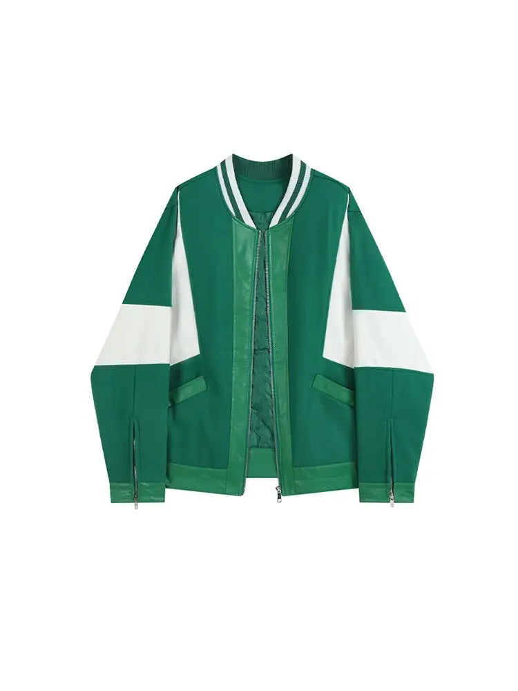 Oversize Contrast Color Baseball Coat – Women’s Autumn Winter Streetwear | same ANTHEM. - Green / S