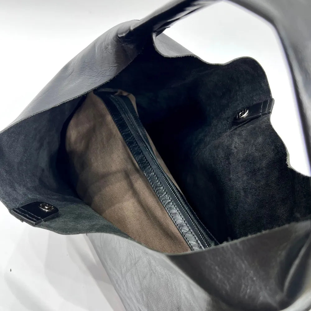 Oversize Leather Shoulder Tote – Vintage Soulmate Bag | same ANTHEM - black / Large(Max Length>50cm)
