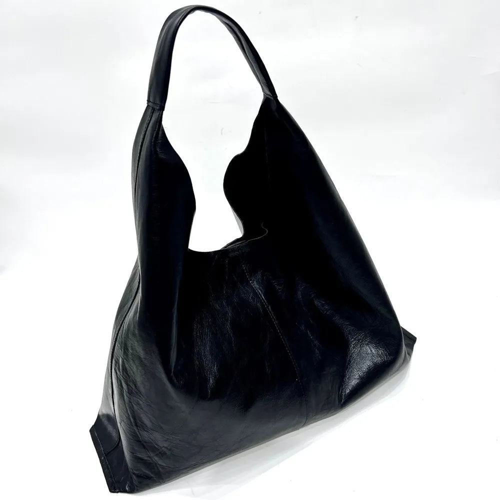 Oversize Leather Shoulder Tote – Vintage Soulmate Bag | same ANTHEM - black / Large(Max Length>50cm)