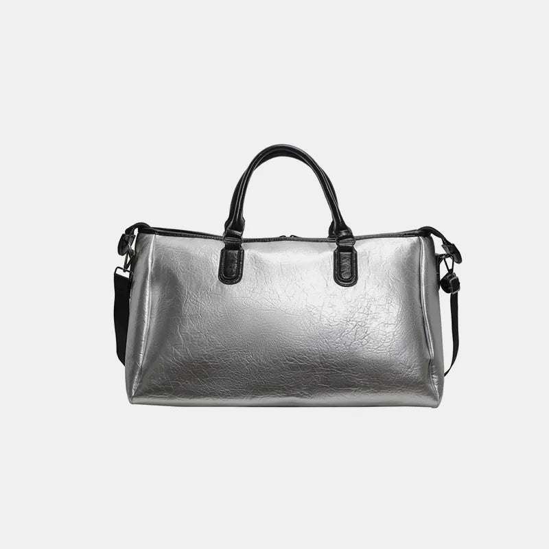 Oversize PU Leather Travel Bag – Streetwear for Soulmates | same ANTHEM - Silver / One Size
