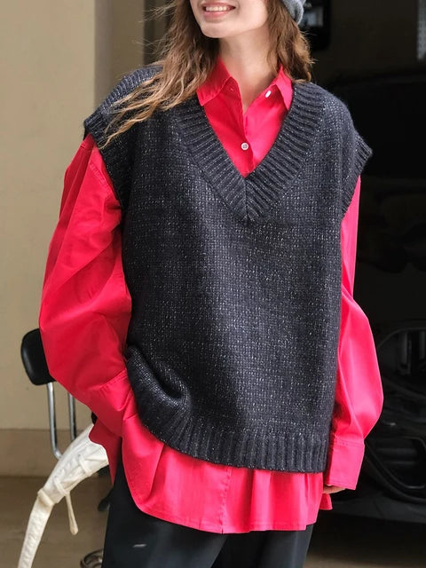 Oversized Wool Vest – Japanese Chic | same ANTHEM - Black / One Size