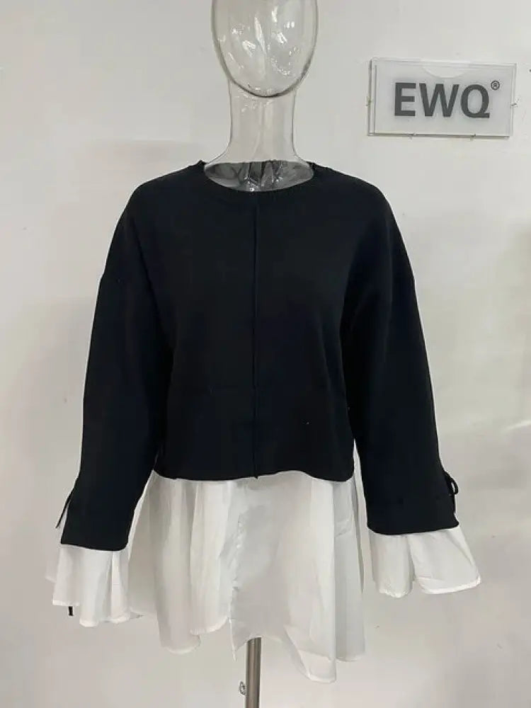 Patchwork Ruffle Knit Sweatshirt – same ANTHEM. - Black / One Size