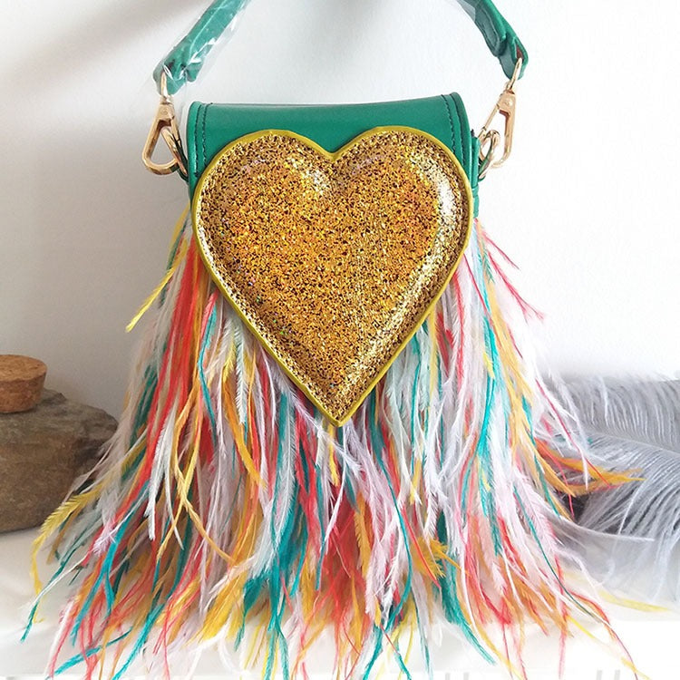 Peach Heart Feather Bag – Soulmate Streetwear for Besties | same ANTHEM - green