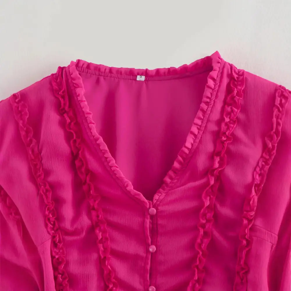 Pink Ruffle Chiffon V-Neck Dress – Romantic Streetwear | same ANTHEM