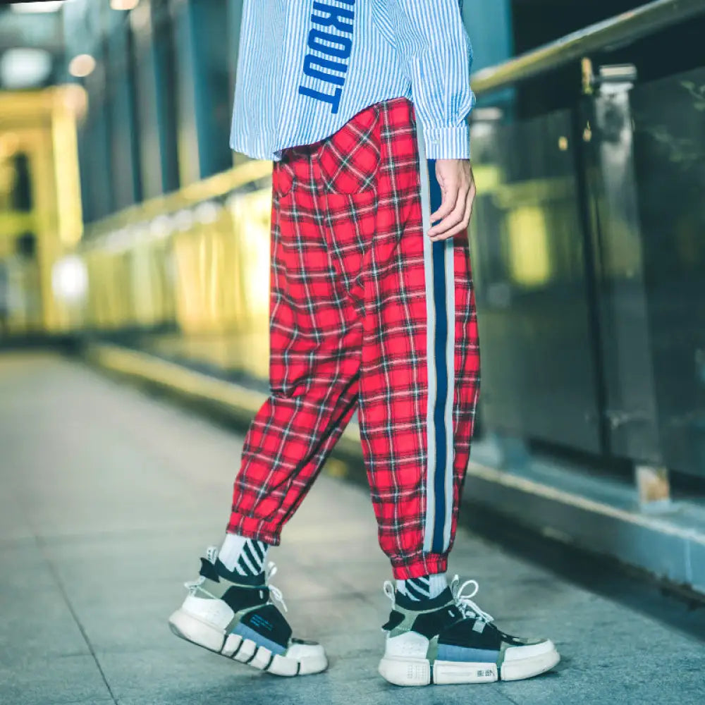 Plaid Casual Pants – Cool Everyday Baggy Pants | Same Anthem - Red / 3XL - Pants