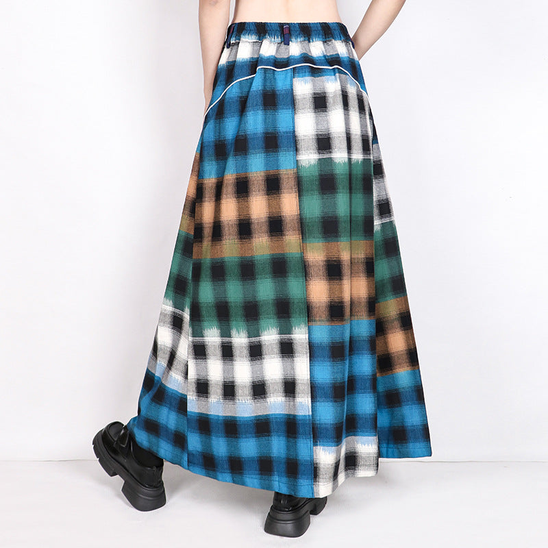 Plaid High Waisted Denim Skirt – Loose Street Style Patched A-Line | same ANTHEM