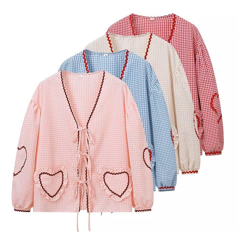 Plaid Lace-Up Heart Pocket Cardigan – same ANTHEM Streetwear