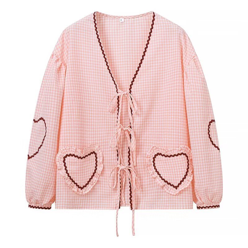 Plaid Lace-Up Heart Pocket Cardigan – same ANTHEM Streetwear