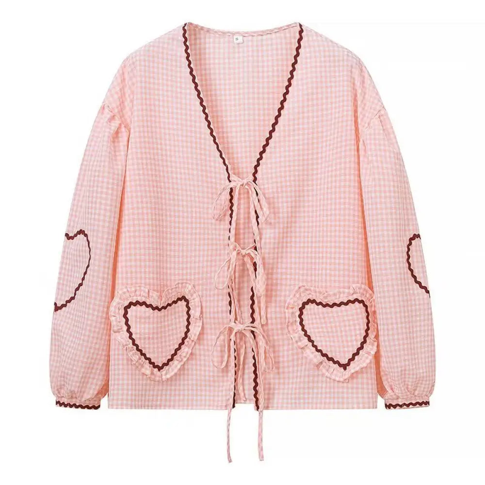 Plaid Lace-Up Heart Pocket Cardigan – same ANTHEM Streetwear