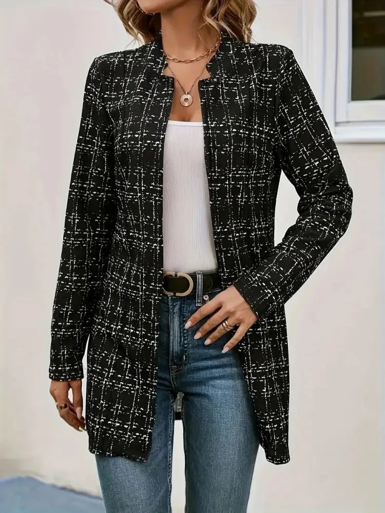 Plaid Open Front Long Sleeve Blazer | same ANTHEM. Soulmate Streetwear - Black / S