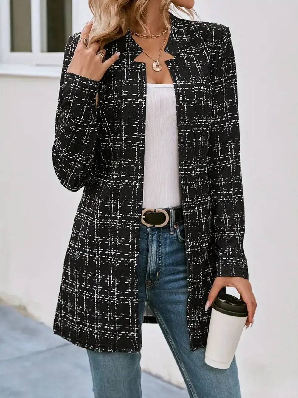Plaid Open Front Long Sleeve Blazer | same ANTHEM. Soulmate Streetwear